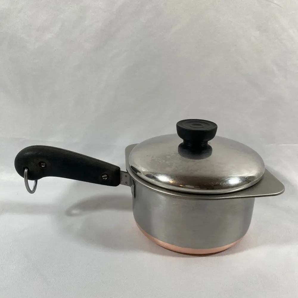 Revere Ware 1 Qt Quart Copper Bottom Sauce Pan Boiler Insert Lid Stainless Steel